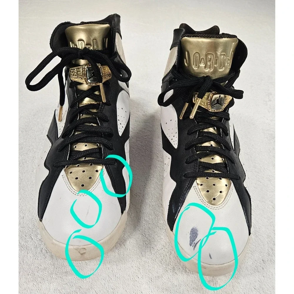 Air Jordan 7 Retro Champagne 725093-140 White, Black Metallic Gold Men's Size 12